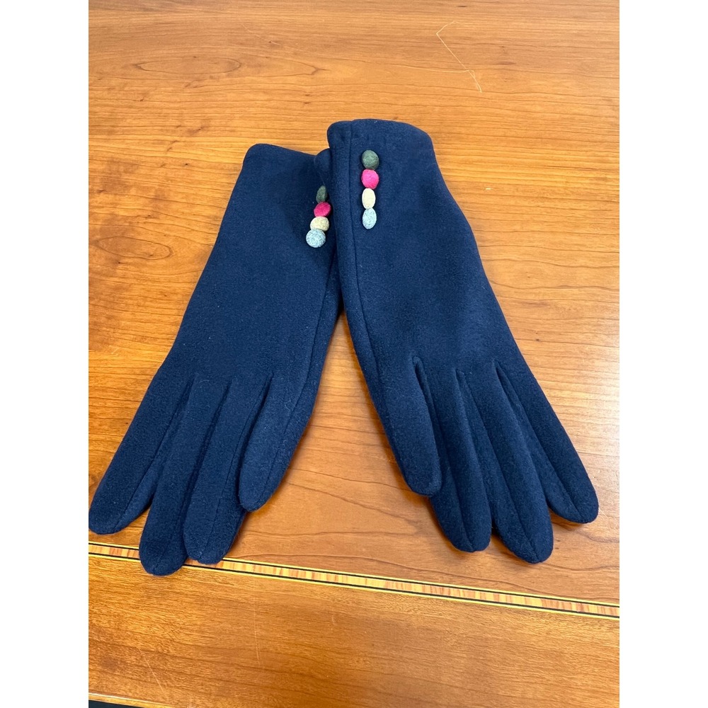 Navy Blue Texting Gloves with Colorful Pom Pom Accents Touchscreen Friendly